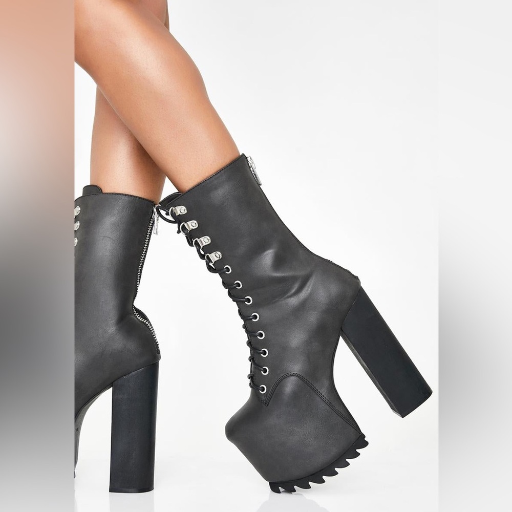Black Platform Lace-Up Boots - image 2